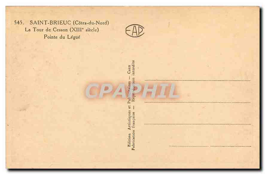 CPA Saint Brieuc Cotes du Nord La Tour de Cesson Pointe du Legue  — Rückseite