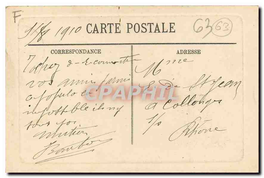 CPA Le Mont Dore Cascade de la Verniere  — Rückseite