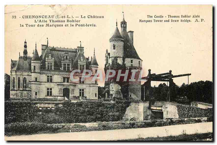 CPA Chenonceau I et L Le Chateau L'Aile Thomas Bohier la Tour des Marques et le Pont Levis 
