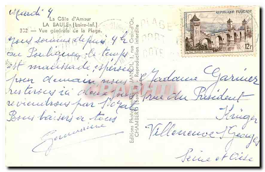 CPA La Cote d'Amour La Baule Loire Inf Vue generale de la Plage  — Back