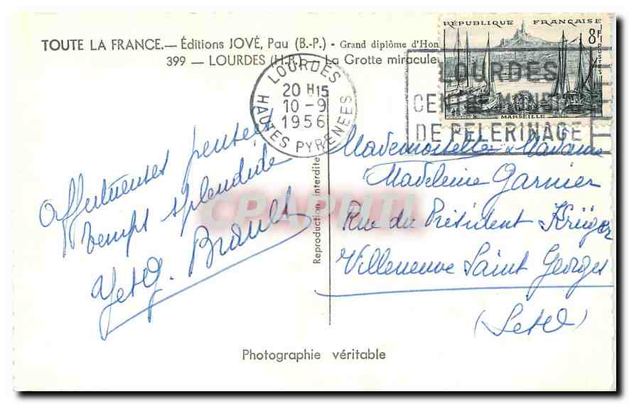 CPA Toute la France Lourdes H P la Grotte Miraculeuse  — Verso