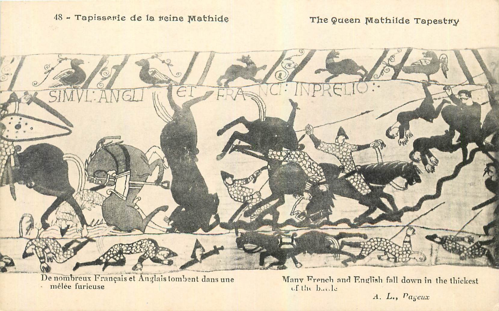 CPA Tapisserie de la Reine Mathide Bayeux De nombreux Français et Anglais tombent dans une melee fur