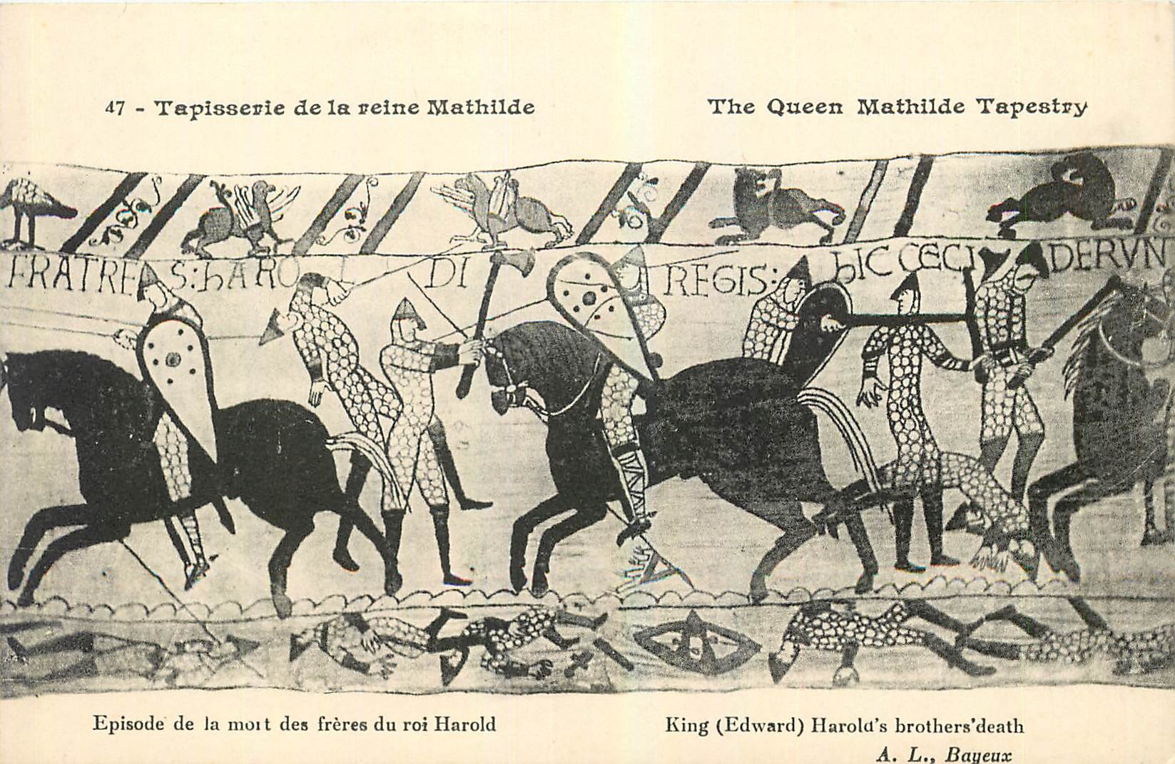 CPA Tapisserie de la Reine Mathide Bayeux Episode de la mort des freres du roi Harold