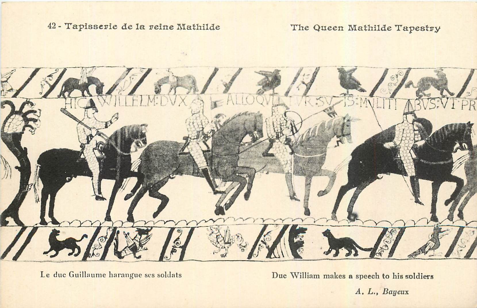CPA Tapisserie de la Reine Mathide Bayeux Le duc Guillaume harangue ses soldats