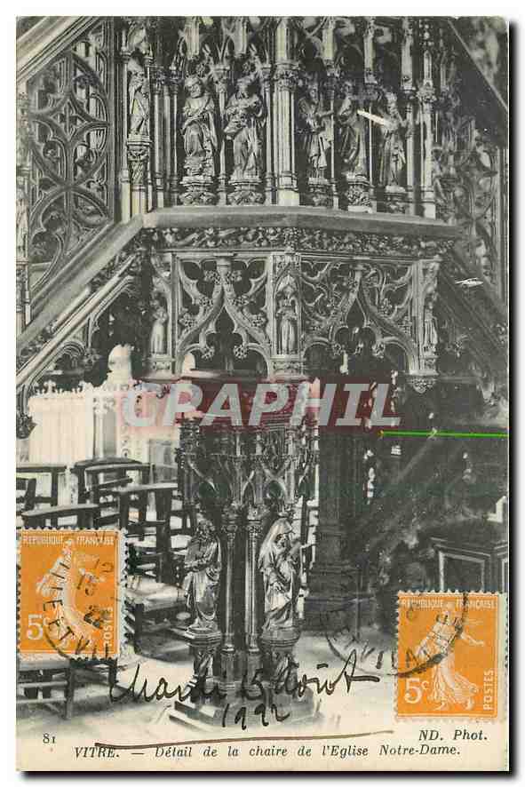 CPA Vitre Detail de la Chaire de l'Eglise Notre Dame 