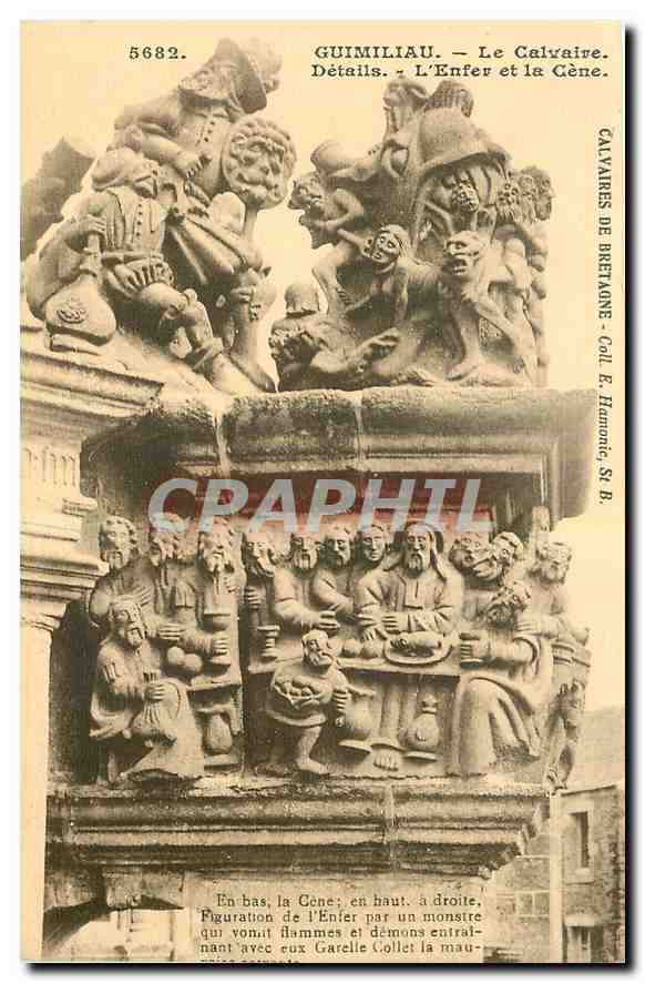 CPA Calvaires de Bretagne Guimiliau Le Calvaire Details L'Enfer et la Cene 