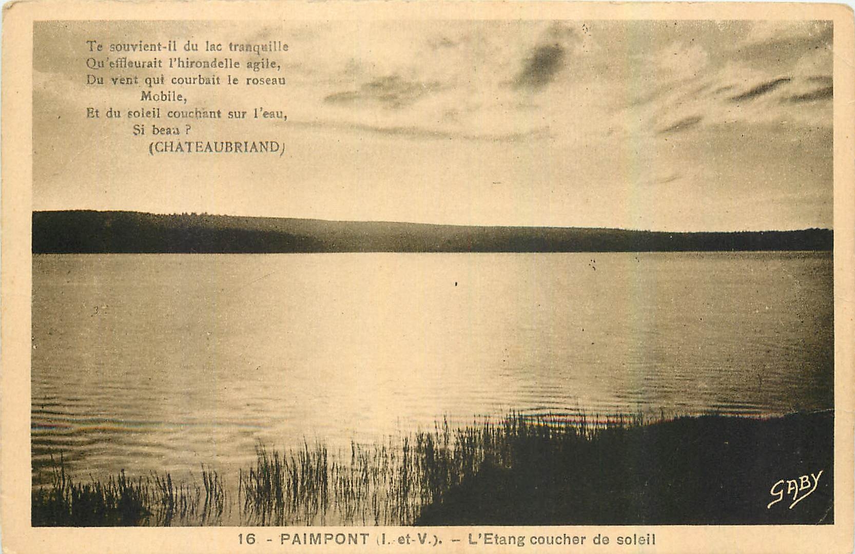 CPA Paimpont I et V L'Etang coucher de soleil 