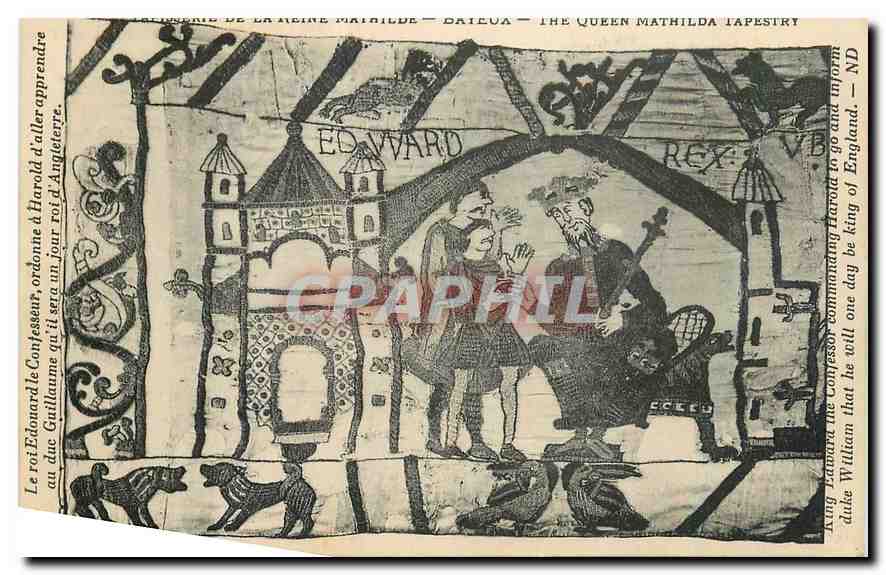 CPA Bayeux Tapisserie de la reine Mathilde Le roi Edouard le confessseur ordonne a Harold