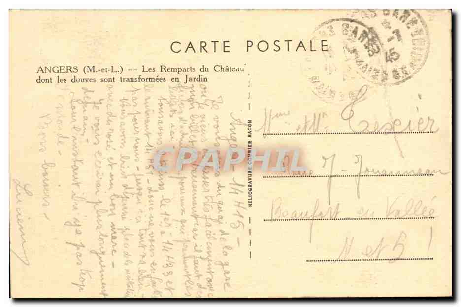 Angers CPA Les remparts du chateau dont les douves sont transformees en jardin — Rückseite