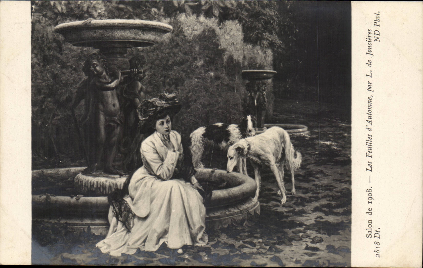 Salon de 1908 CPA Les feuilles d'automne par L de Joncieres art peinture chiens