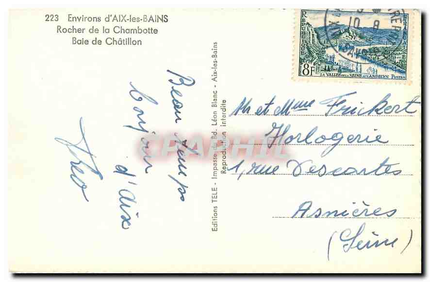 CPA Environs d'Aix les Bains Rocher d la Chambotte Baie de Chatillon  — Verso