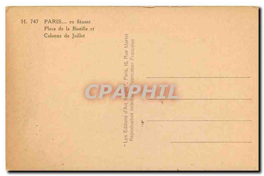 CPA Paris en flanant Place de la Bastille et Colonne de Juillet  — Rückseite