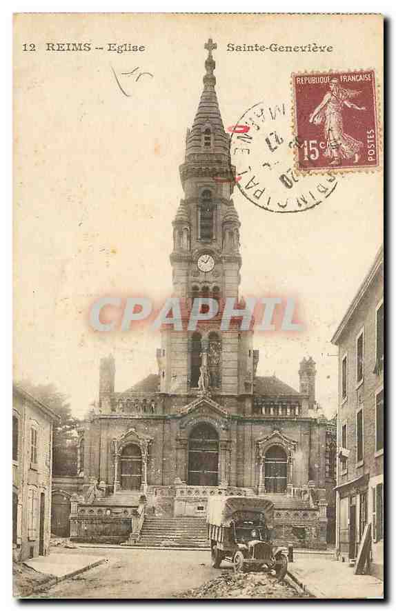 CPA Reims Eglise sainte Genevieve Camion 