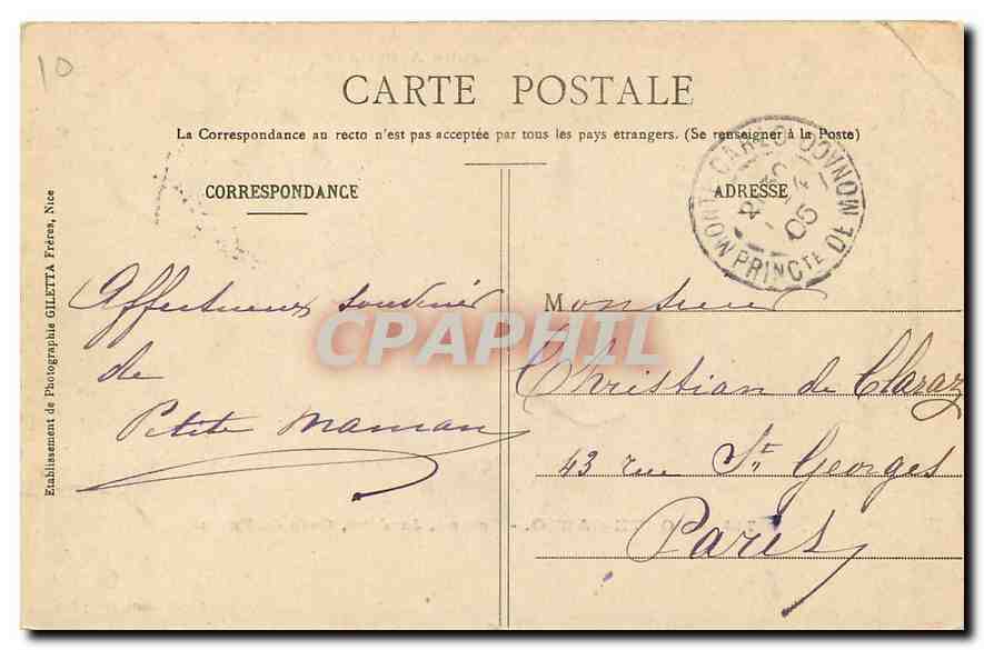 CPA Monte Carlo Casino Jardins Cafe de Paris  — Rückseite