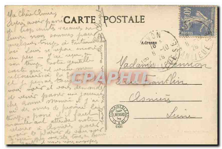 Palais de Fontainebleau — Le Château, vu du Parc — Collection Artistique L. M. n°197 — Verso