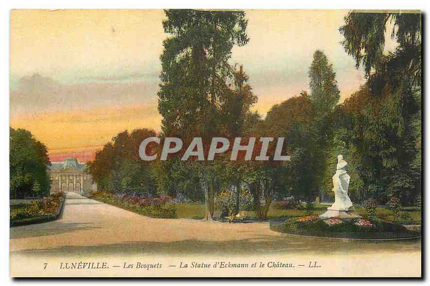 Lunéville — Les Bosquets — La Statue d'Eckmann et le Château — LL.