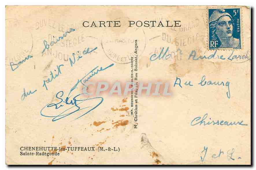 CPA Chenehutte les Tuffeux M et L Sainte Radegonde  — Rückseite