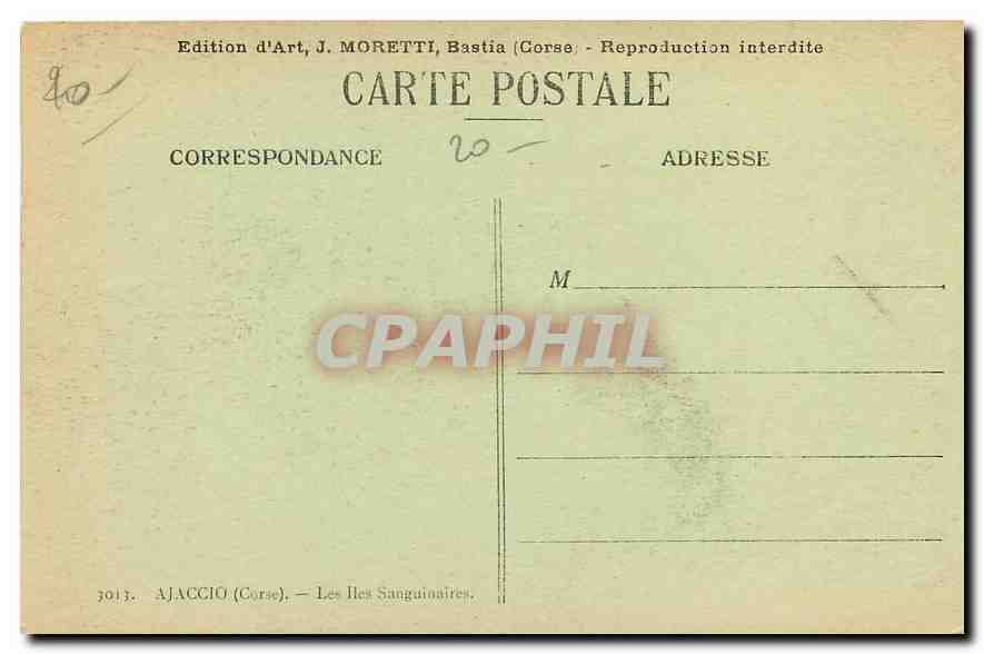 CPA Ajaccio Corse Les Hes Sanguinaires  — Rückseite