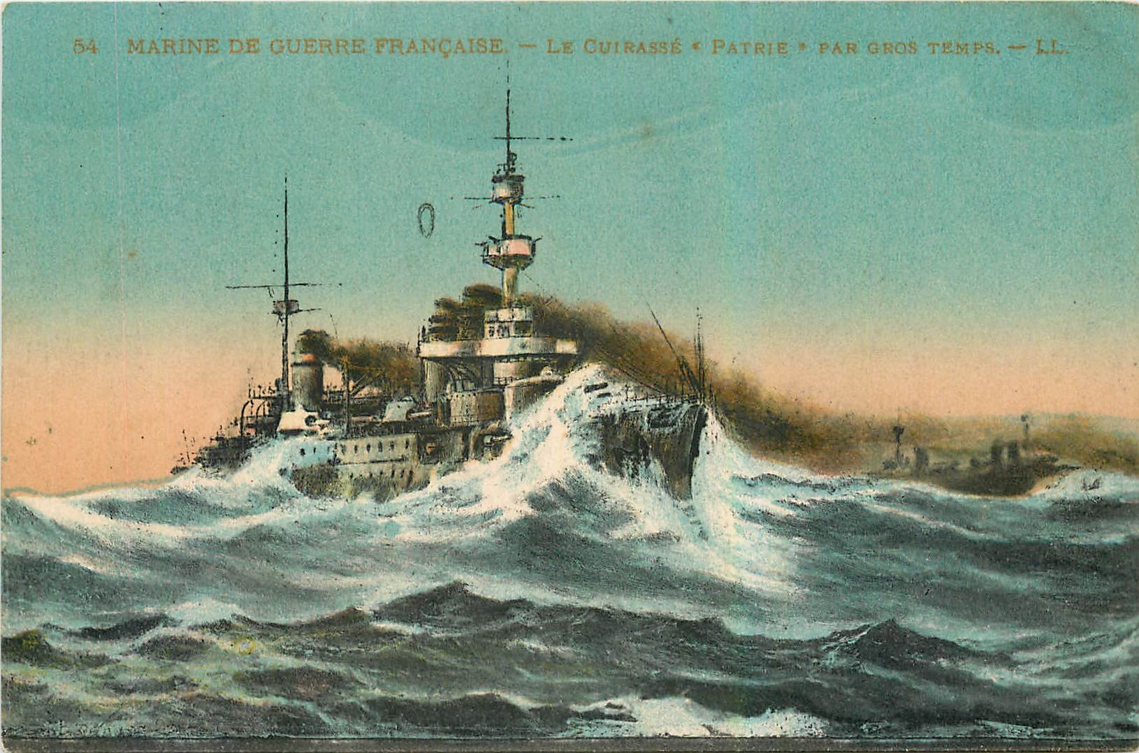 CPA Marine de Guerre Francaise Bateau Le cuirasse Patrie par gros temps