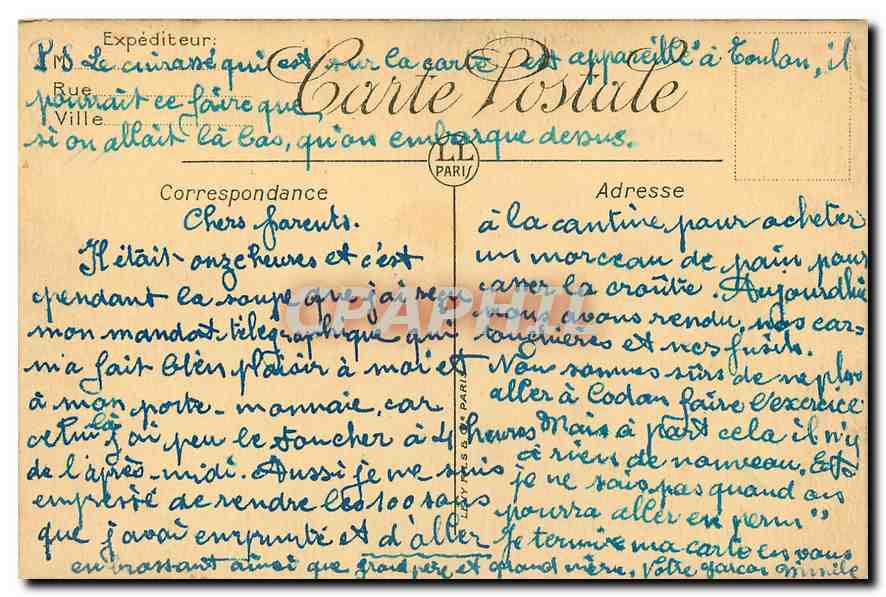 CPA Marine de Guerre Francaise Bateau Le cuirasse Patrie par gros temps — Verso