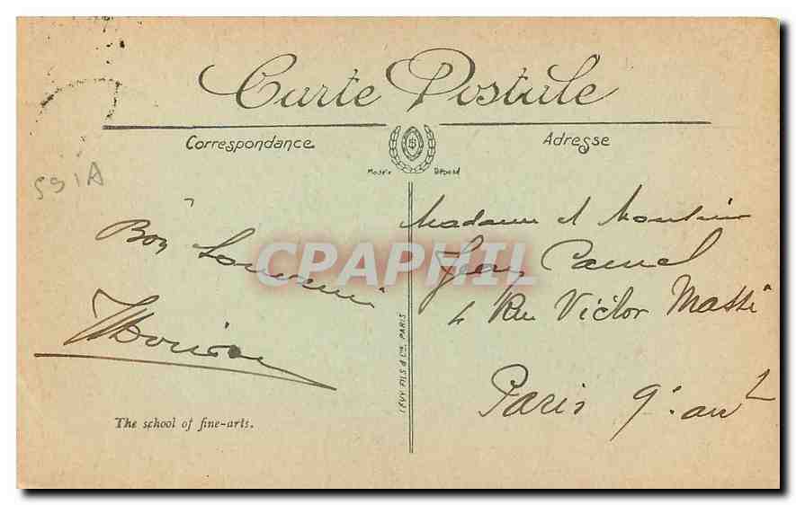 CPA Roubaix l'Ecole Nationale des Beaux Arts  — Rückseite
