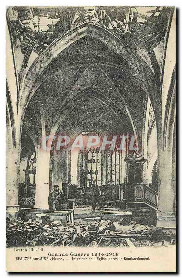 CPA Grande Guerre 1914 1918 Beauzee sur Aire Meuse Interieur de l'Eglise apres le Bombardement 
