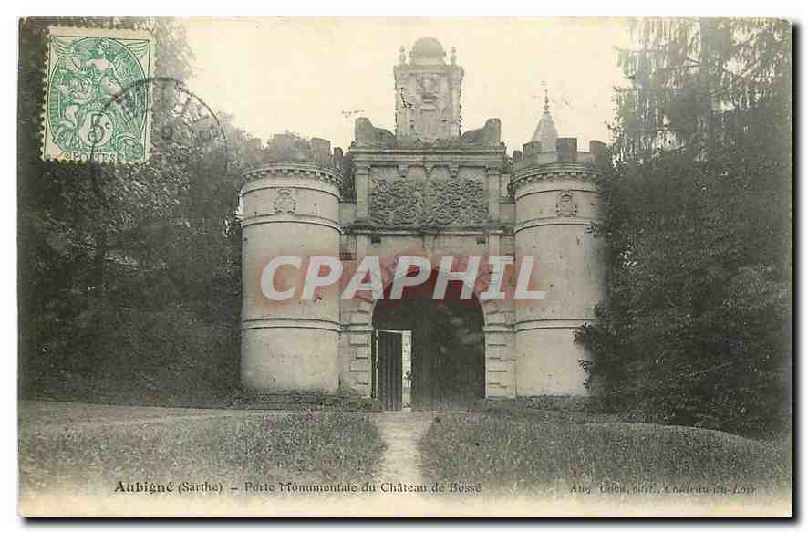 CPA Aubigne Sarthe Porte Monumentale du Chateau de Bose 