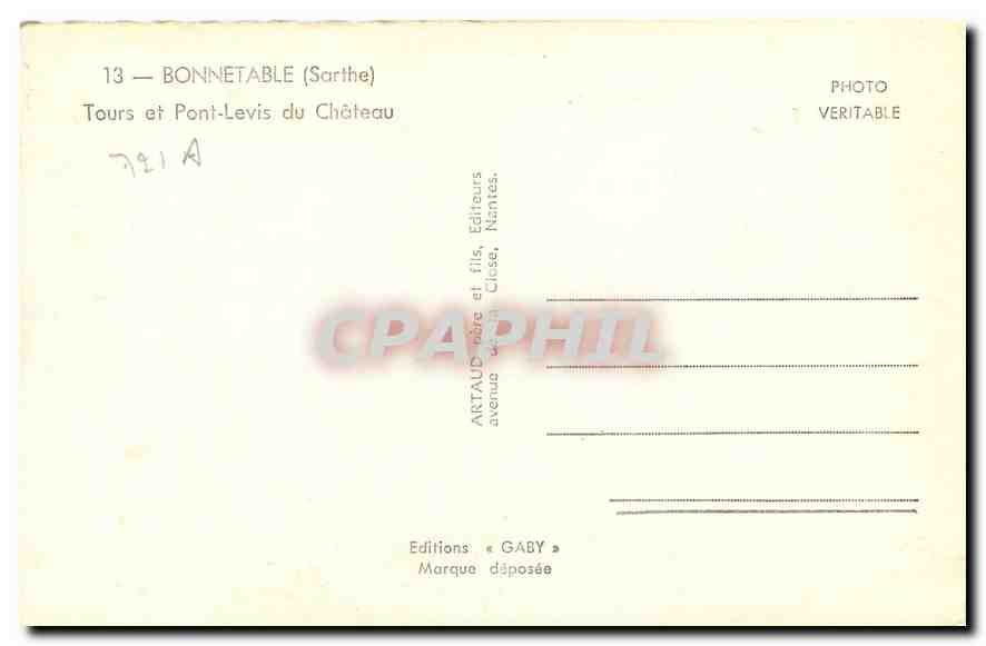 CPA Bonnetable Sarthe Tours et Pont Levis du Chateau  — Rückseite
