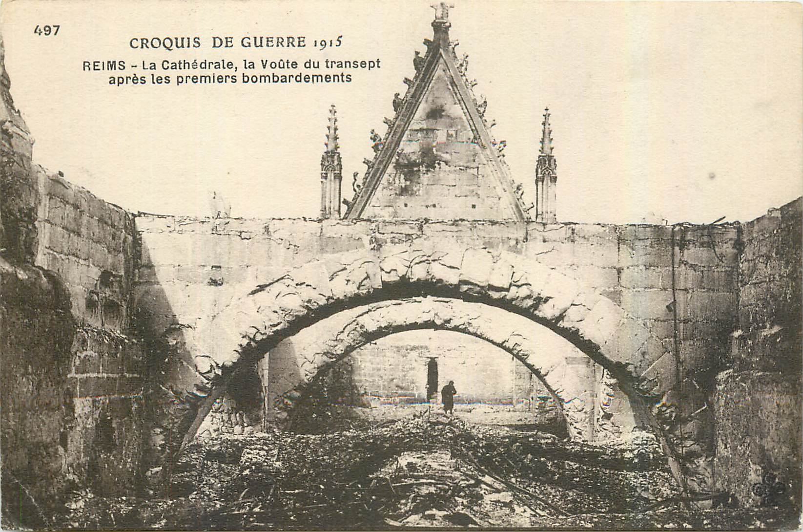 CPA Croquis de Guerre 1915 Reims La Cathedrale La voute du transept apres les premiers bombardements