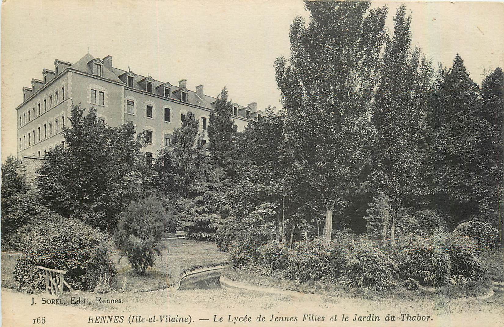 Rennes (Ille-et-Vilaine) — Le Lycée de Jeunes Filles et le Jardin du Thabor — J. Sorel, Rennes, n° r66