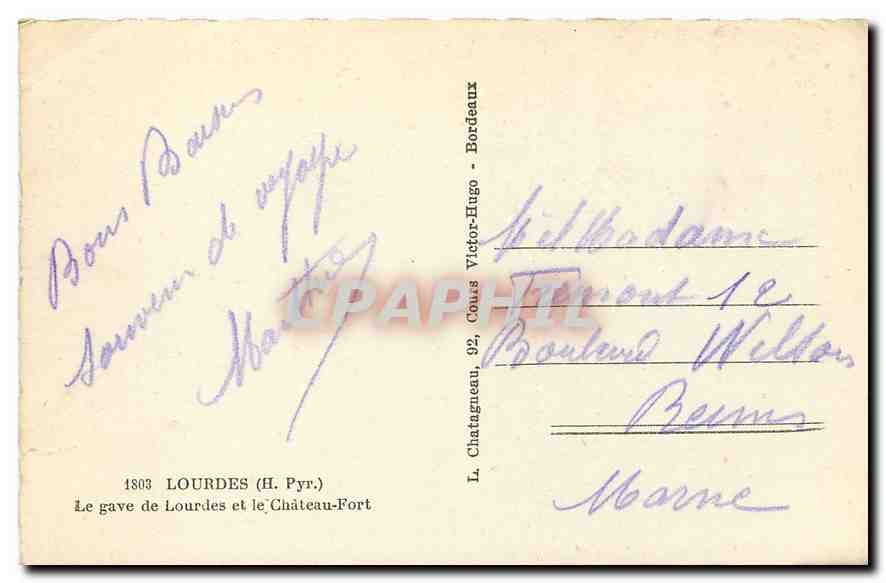 CPA Lourdes H Pyr Le gave de Lourdes et le Chateau Fort  — Verso