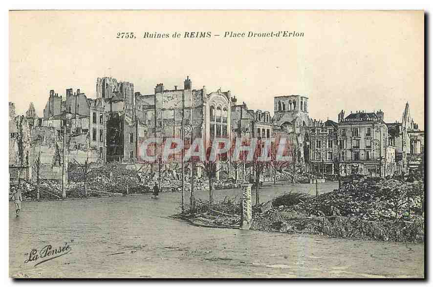 CPA Ruines de Reims Place Drouet d'Erlon Militaria