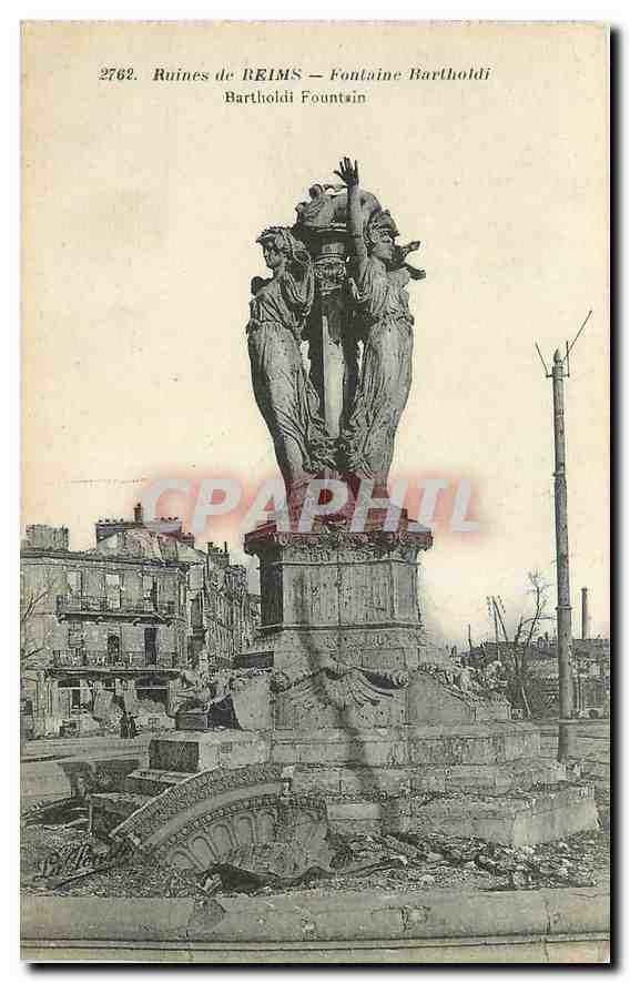 CPA Ruines de Reims Fontaine Bartholdi 