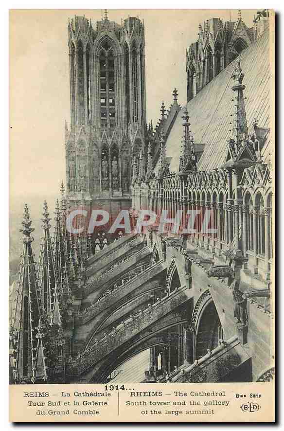 CPA Reims La Cathedrale Tour Sud et la Galerie du Grand Combe 