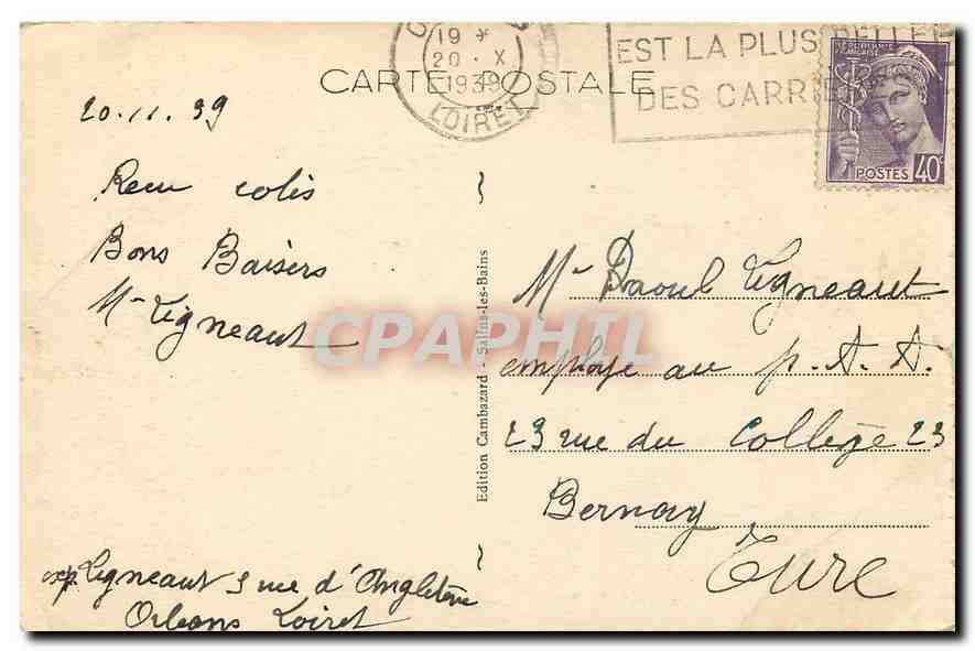 CPA Salins les Bains Place d'Armes Fontaine dite La Mere Truchot — Verso
