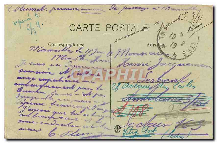 CPA Marseille Eglise St Vincent de Paul Les Reformes Tramway — Rückseite