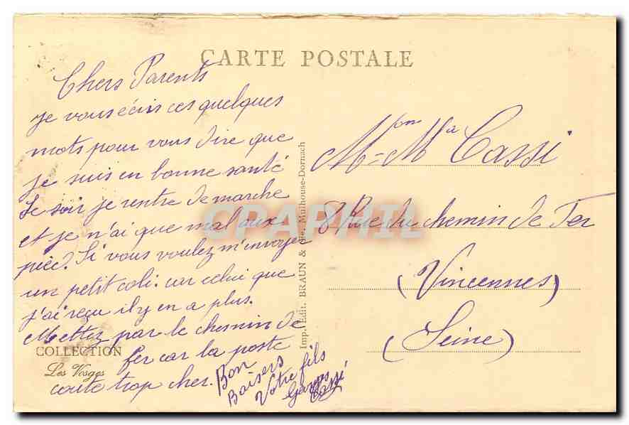 CPA Vallee des Lacs de Retournemer et Longemer  — Rückseite