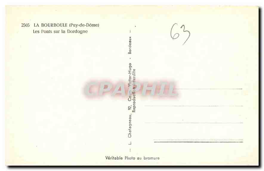 CPA La Bourboule Puy de Dome Les Ponts sur la Dordogne  — Rückseite