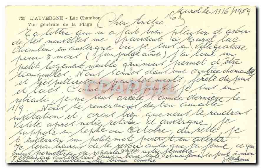 L'Auvergne - Lac Chambon — Vue générale de la Plage — Éditeur Réal-Photo, n° 739 — Rückseite