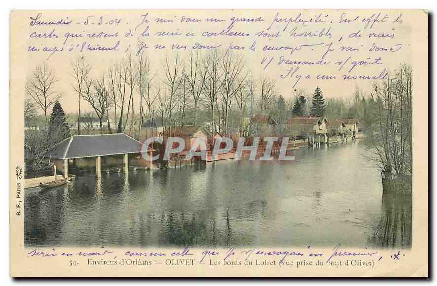 CPA Environs d'Orleans Olivet Les bords du Loiret vue prise du pont d'Olivet 