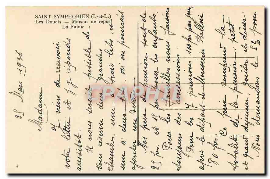 CPA Saint Symphorien I et L Les Douets Maison de repos La Futaie  — Rückseite