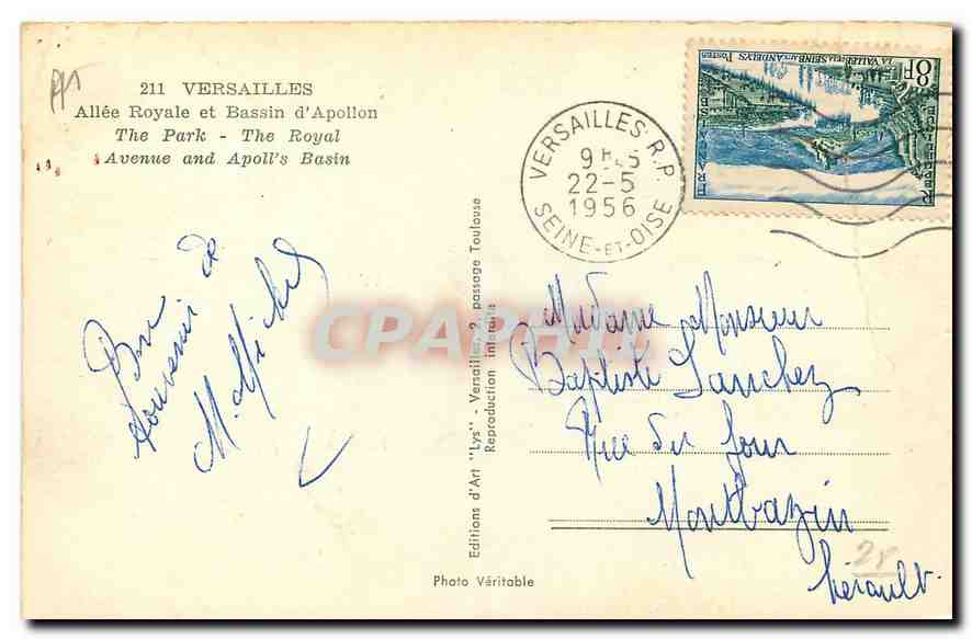 CPA Versailles Allee Royale et Bassin d'Apollon  — Back