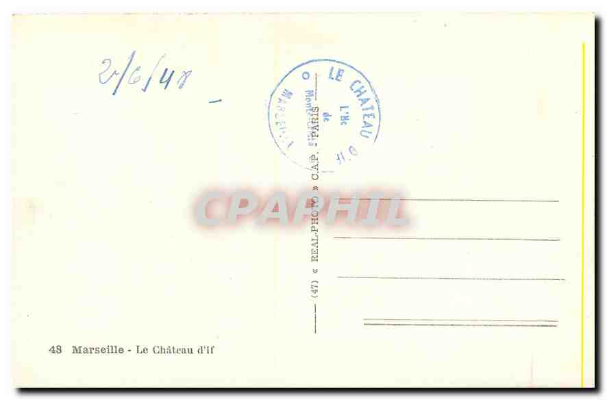 CPA Marseille Le Chateau d'If  — Verso