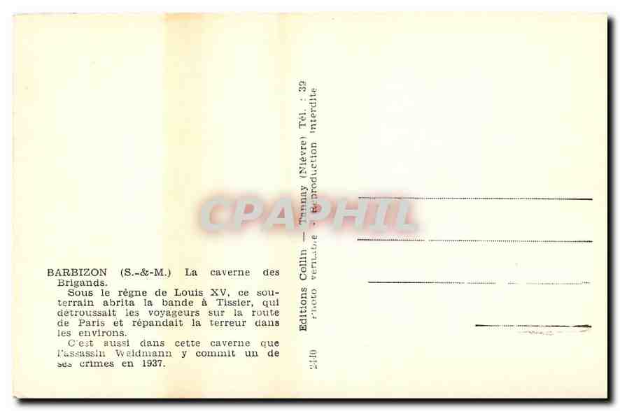 CPA Barbizon S et M La caverne des Brigands  — Rückseite
