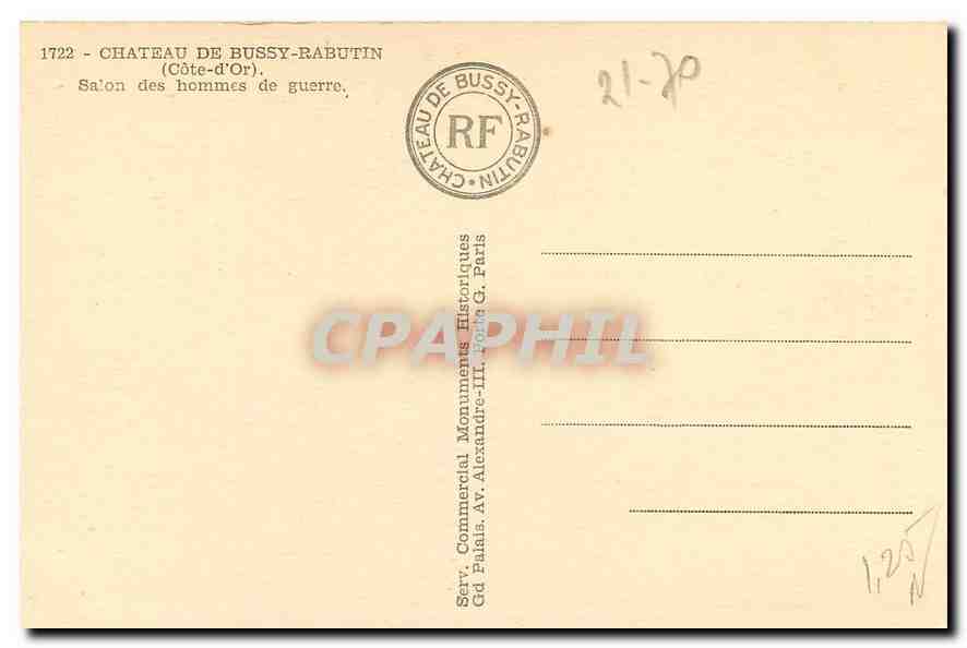 CPA Chateau de Bussy Rabutin Cote d'Or Salon des hommes de guerre  — Rückseite