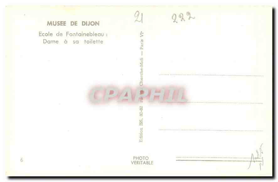 CPA Musee de Dijon Ecole d Fontainebleau Dame a da toilette  — Rückseite