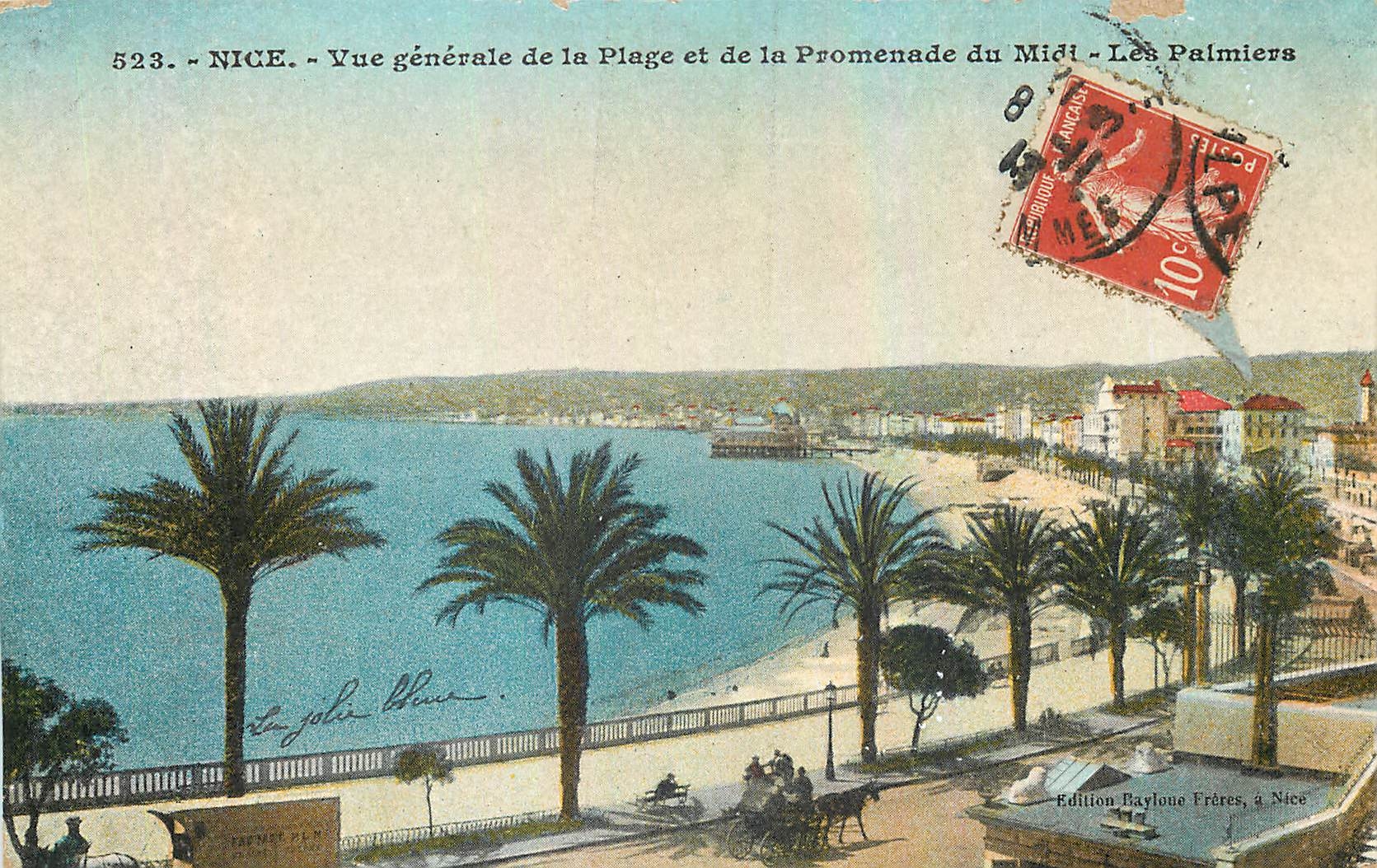CPA Nice Vue generale de la Plage et de la Pormenade du Midi Les Palmiers 