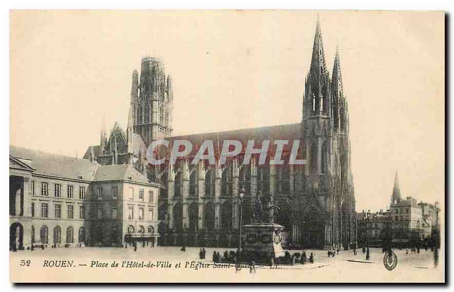 CPA Rouen Place de l'Hotel de Ville et l'Eglise 
