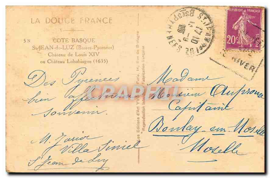 CPA Cote Basque St Jean de Luz Basses Pyrennes Chateau de Louis  — Verso