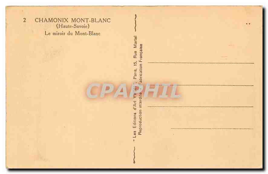 CPA Chamonix Mont Blanc Haute Savoie Le miroir du Mont Blanc  — Verso